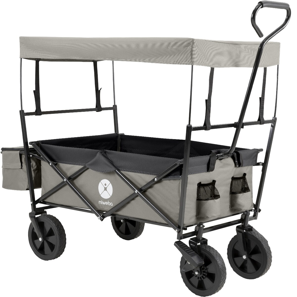 Miweba Bollerwagen MB-15, faltbar, Dach, bis 100 kg, 360&deg;-R&auml;der, Feststellbremsen, Softgrip-Griff (Hellgrau/Dunkelgrau) - Bild 1