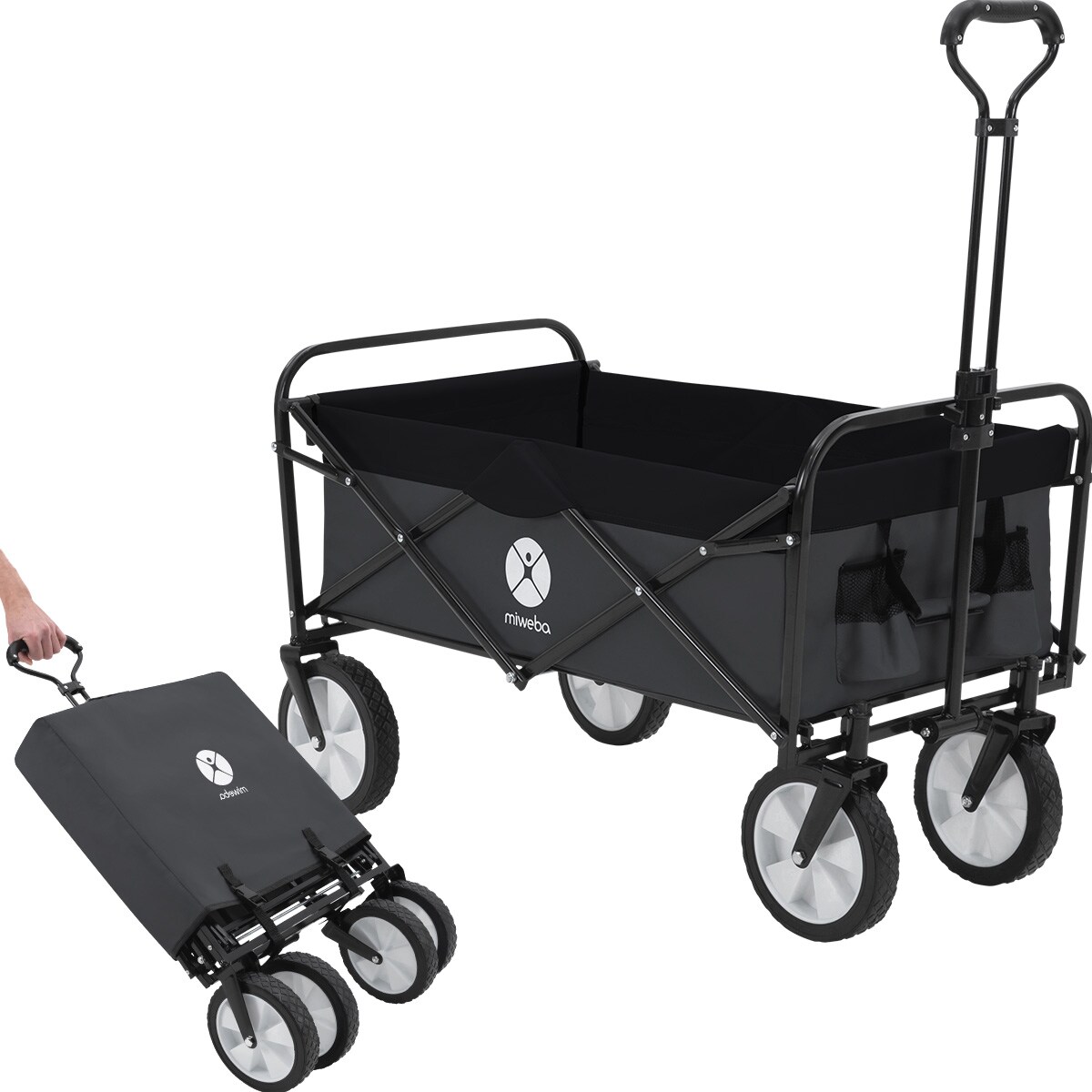 Miweba Bollerwagen MB-35, faltbar, bis 120 kg, Teleskop-Lenkstange, 360&deg;-R&auml;der, Tasche, Stahlrahmen (Dunkelgrau/Schwarz) - Bild 1