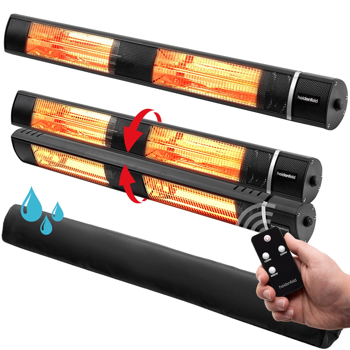 Heidenfeld Infrarot-Heizstrahler IH110, 1000-3000 Watt, Fernbedienung, Schutzh&uuml;lle, 180&deg; neigbar (Classic) - Bild 1
