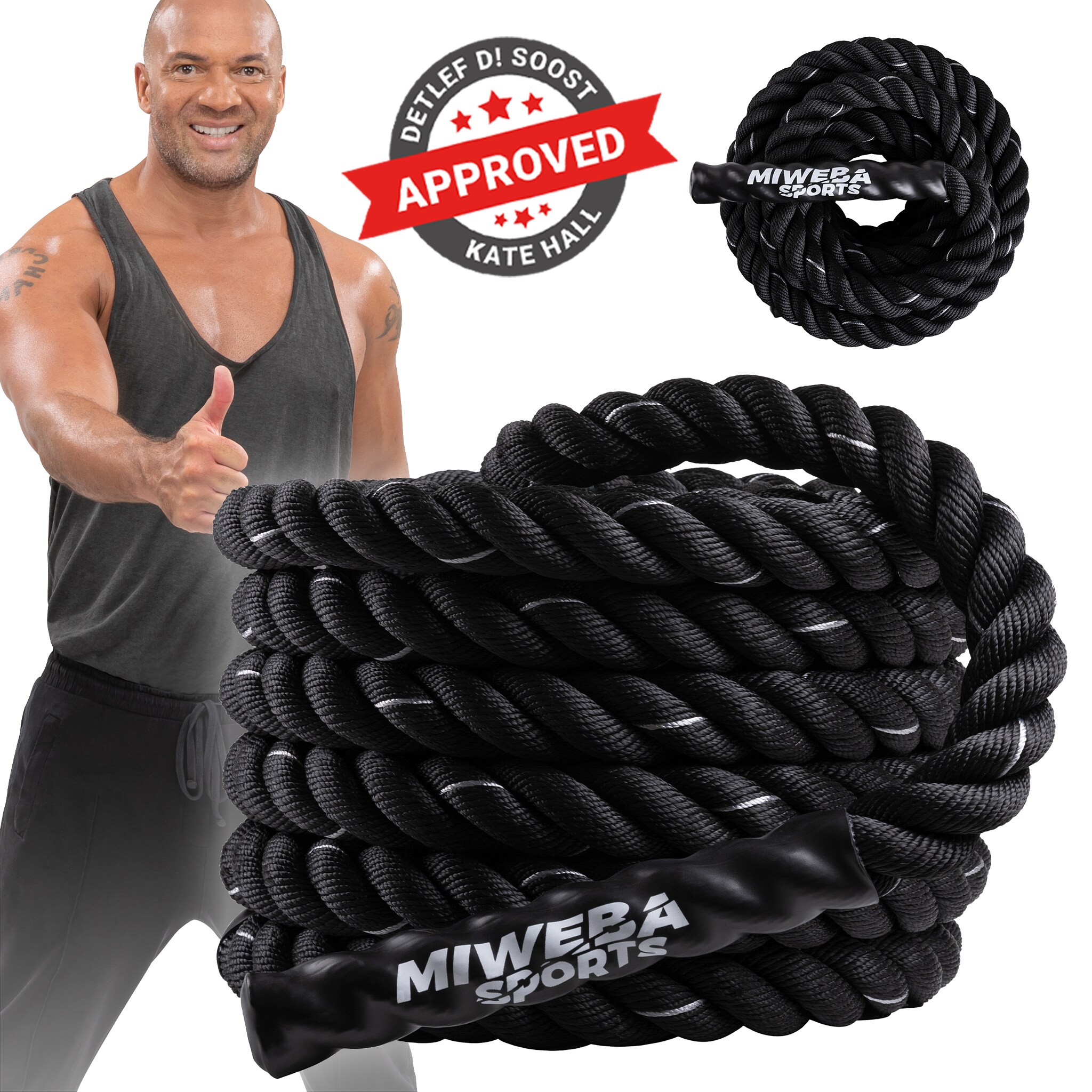 Miweba Sports Battle Rope BR100, 9 oder 12 m langes Trainingsseil, 3-Strang Twisted-Design, &Oslash; 4 cm (12,0 m) - Bild 1