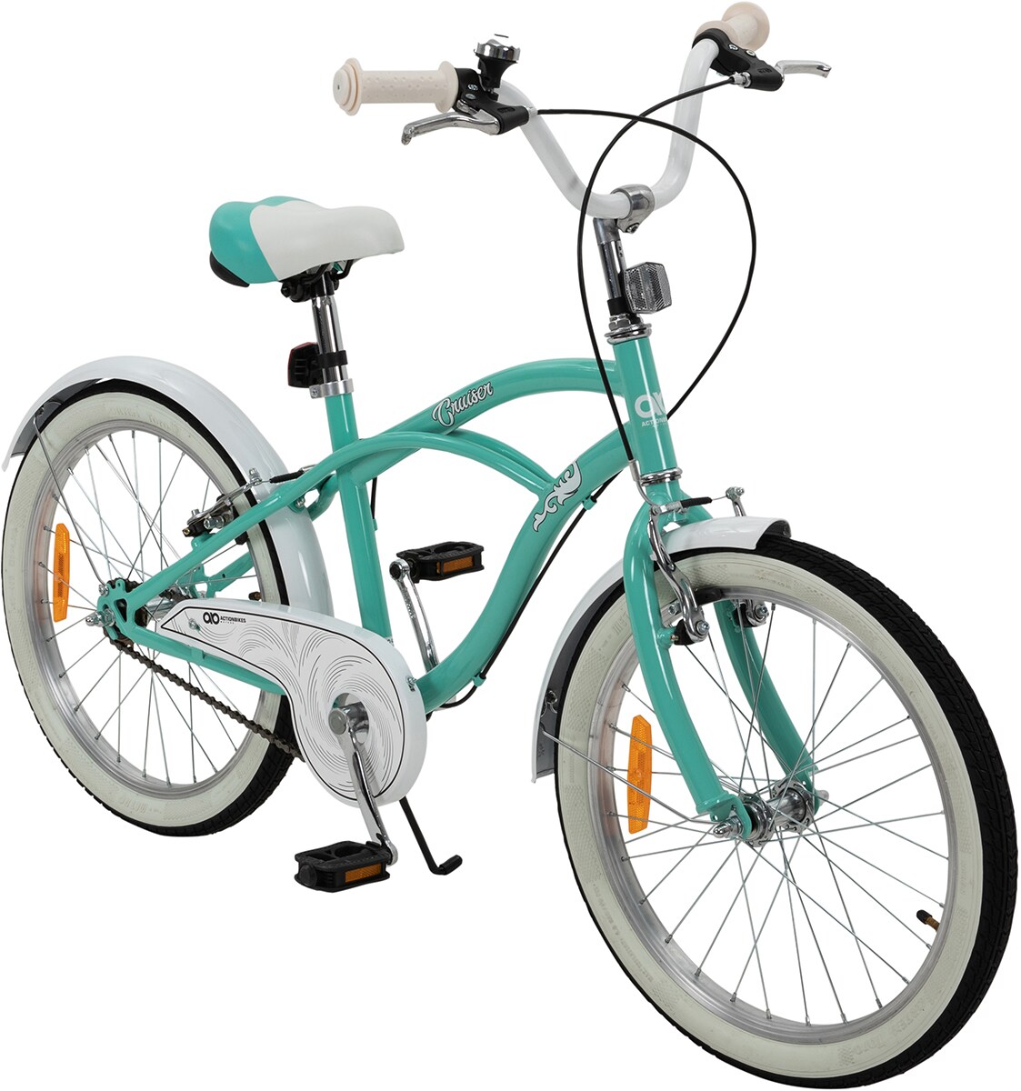 Actionbikes Kinderfahrrad Cruiser 20 Zoll, Rosa/Türkis, verstellbar, Seitenständer, V-Brake-Bremsen (Türkis)
