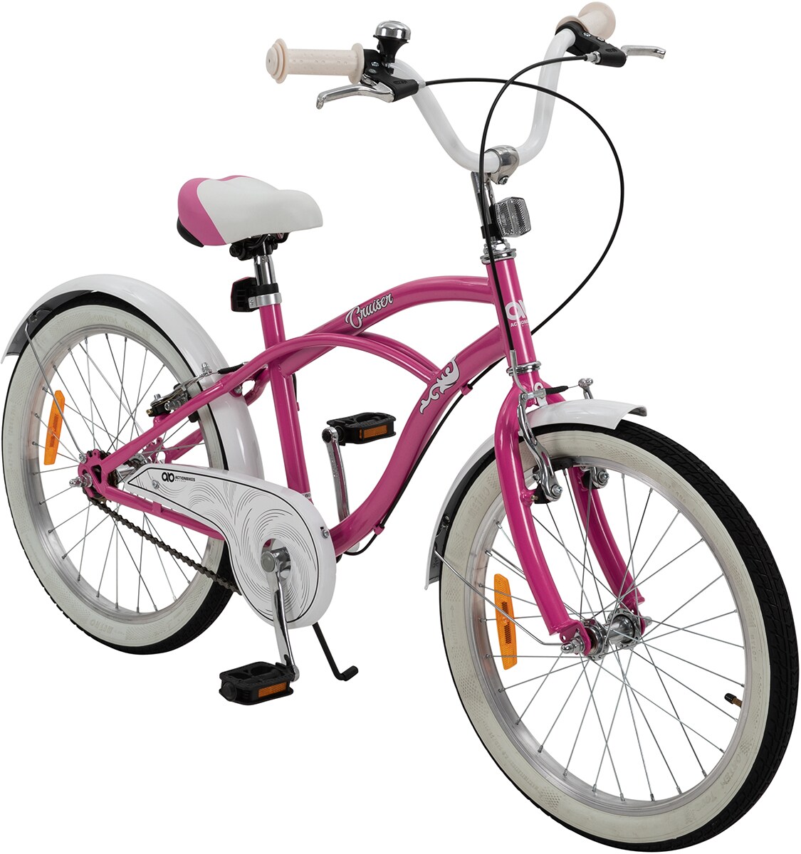 Actionbikes Kinderfahrrad Cruiser 20 Zoll, Rosa/Türkis, verstellbar, Seitenständer, V-Brake-Bremsen (Rosa)