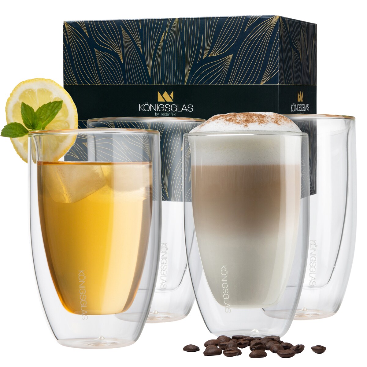 K&ouml;nigsglas Macchiato, Latte Macchiato-Gl&auml;ser by Heidenfeld, 300 ml, Set, doppelwandig, handgefertigt (4er Set) - Bild 1