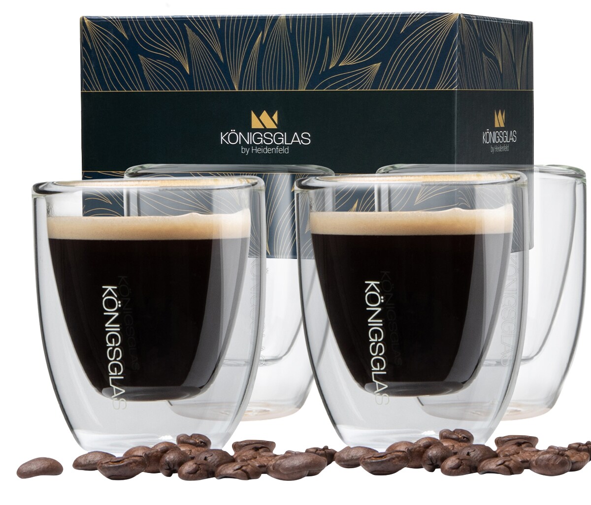 K&ouml;nigsglas Espresso, Espressogl&auml;ser by Heidenfeld, 80 ml, 2er/4er-Set, doppelwandig, handgefertigt (4er Set) - Bild 1