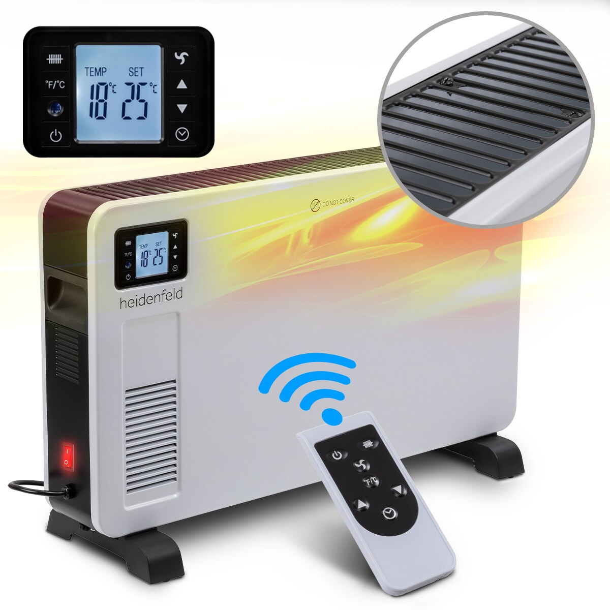 Heidenfeld Konvektorheizung EK100, Standgerät oder Wandmontage, 1000-2300 Watt, Timer, bis 40 m² | 04056551243799