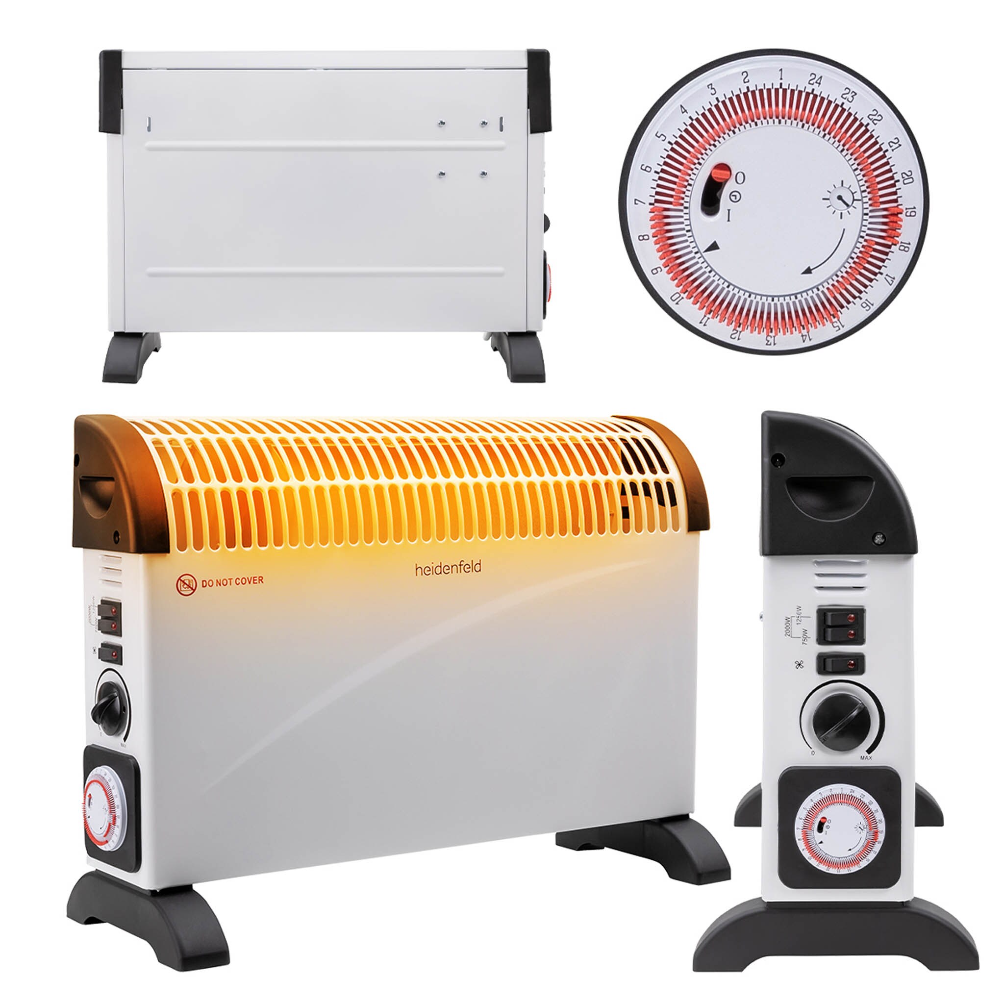 Heidenfeld Konvektorheizung HL200, 750-2000 Watt, verschiedene Heizstufen, Tragegriffe, bis 25 m&sup2; (Mit Turbo) - Bild 1