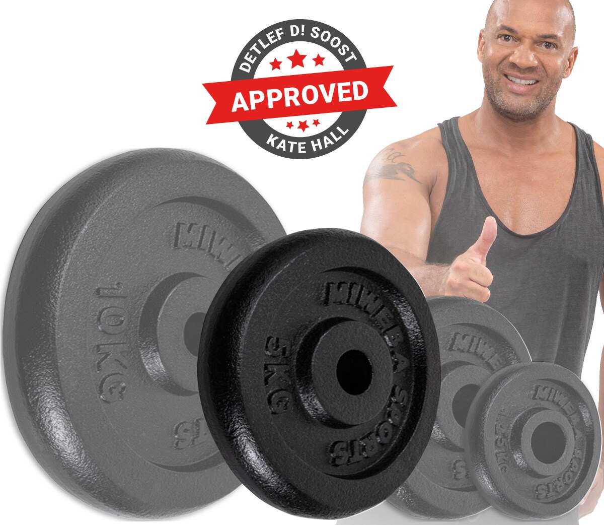 Miweba Sports Hantelscheiben HSG75, 4 x 5 kg Hantel-Gewichte, passend für Ø 30 mm, Set, Gusseisen