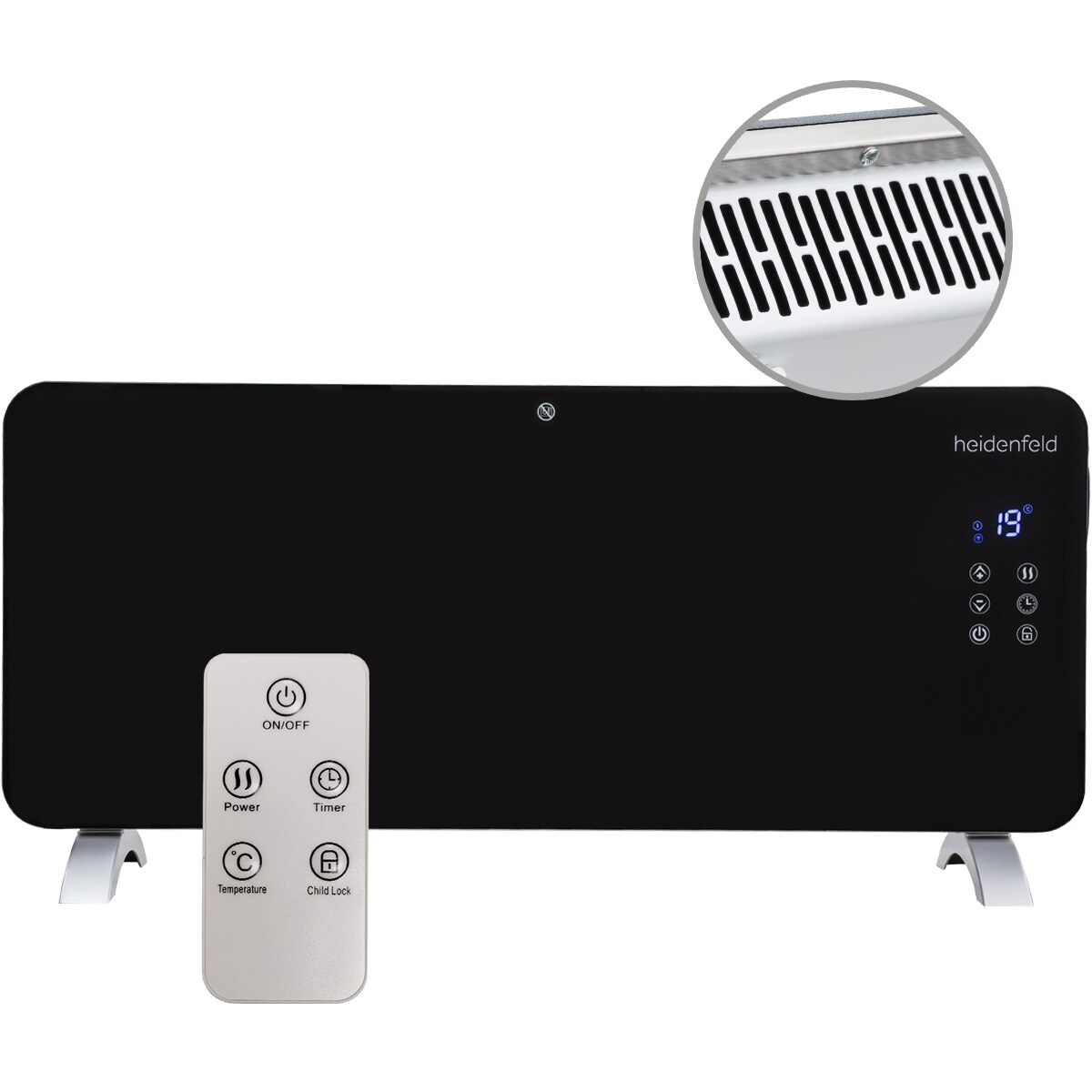 Heidenfeld Glas-Konvektorheizung GK200, Standger&auml;t oder Wandmontage, WLAN, 1000/2000 Watt, Timer (Ohne WLAN) - Bild 1