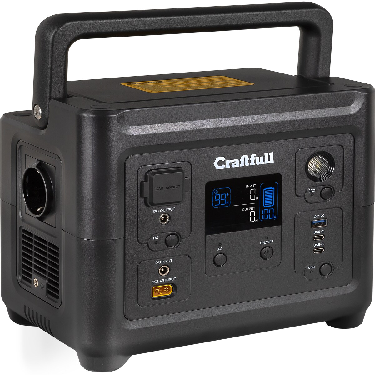 Craftfull Powerstation Fast Charge PS500, 500 Watt, tragbar, Lithium-Akku, USB, 12 V, 230 V, MPPT | 04056551245908