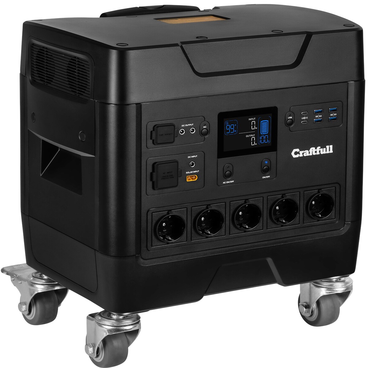 Craftfull Powerstation Fast Charge PS3600, 2.000 Watt, Trolley-Funktion, LiFePO4, USB, 12 V, 230 V (Classic) | 04056551245939