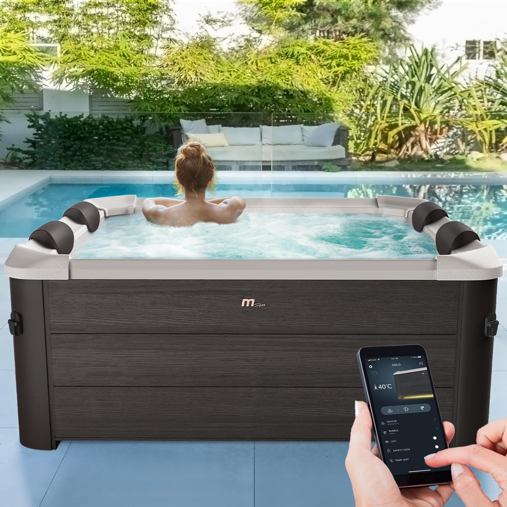 Miweba MSpa Whirlpool Frame Tribeca F-TR062W, 6 Personen, App-Steuerung, UVC+ Reinigung, Holzoptik (F-TR062W T UVC+) - Bild 1