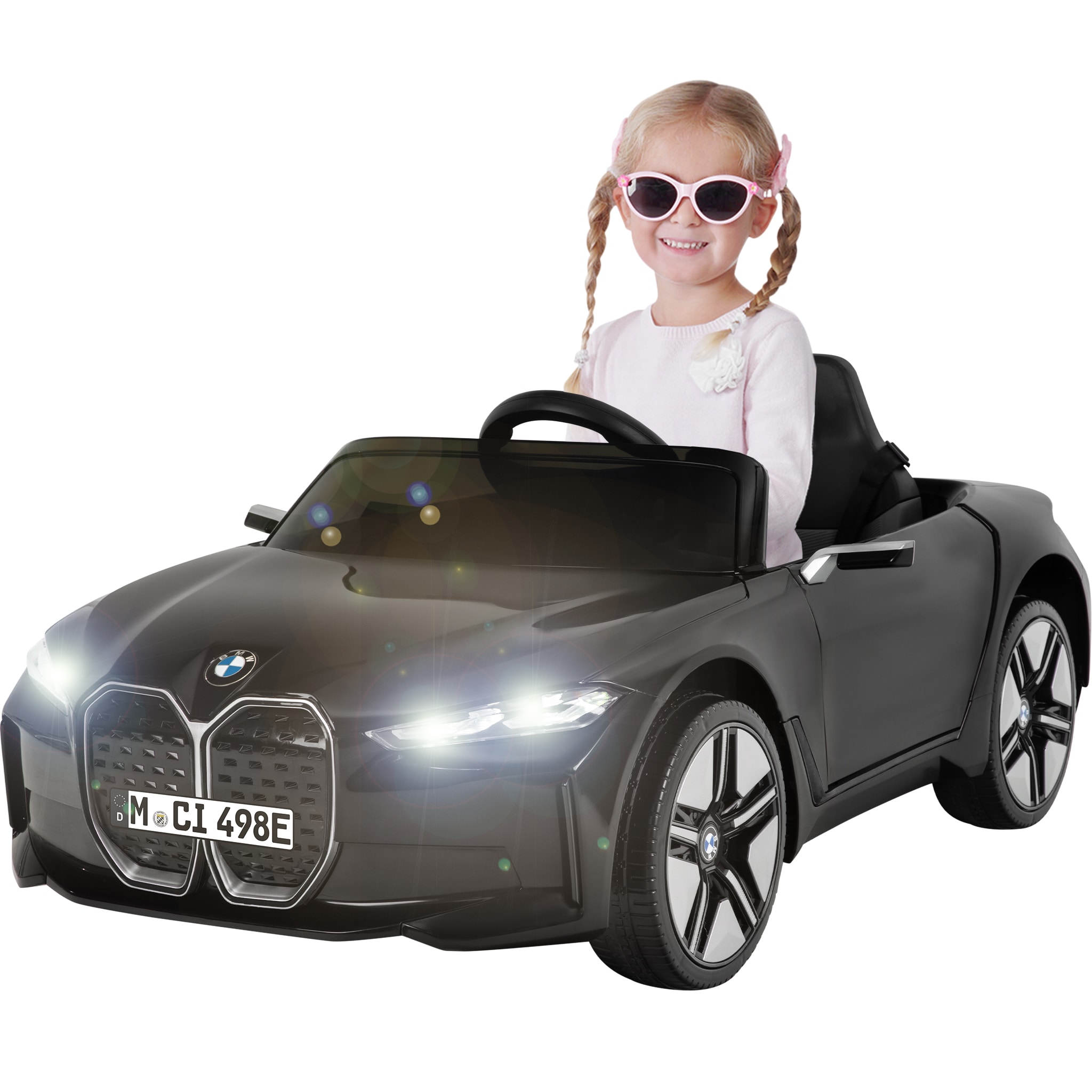 Kinder-Elektroauto BMW i4, Fernbedienung, LED-Beleuchtung, Soft-Start-Funktion (Schwarz) - Bild 1