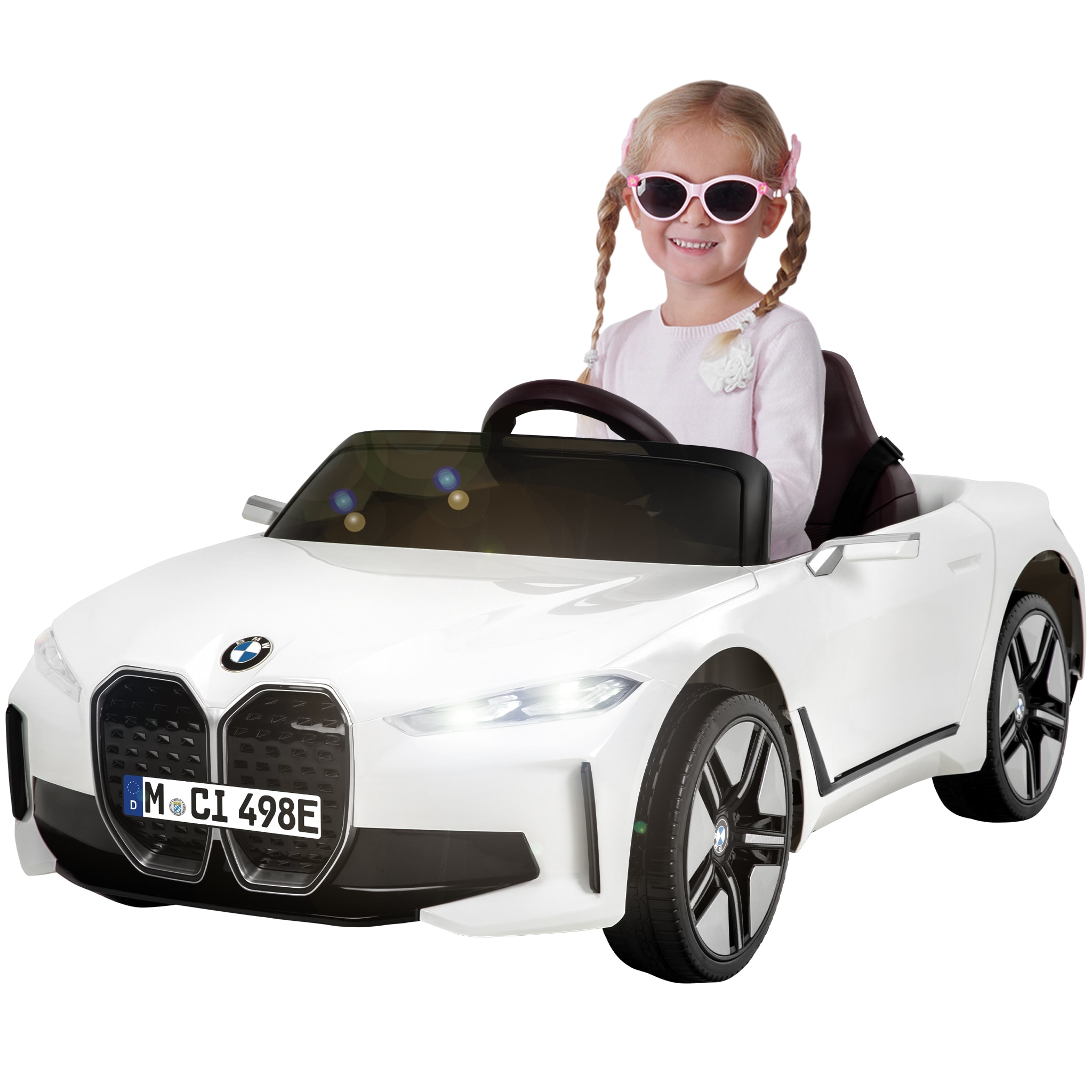 Kinder-Elektroauto BMW i4, Fernbedienung, LED-Beleuchtung, Soft-Start-Funktion (Wei&szlig;) - Bild 1