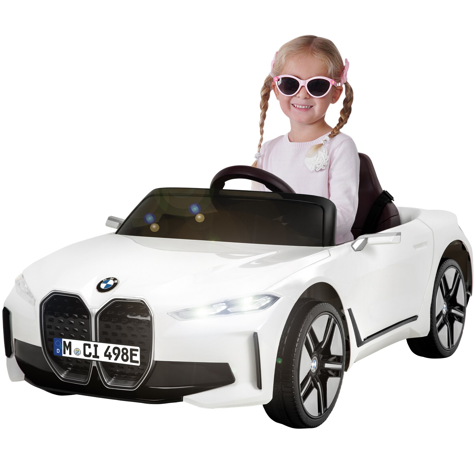 Kinder-Elektroauto BMW i4, Fernbedienung, LED-Beleuchtung, Soft-Start-Funktion (Weiß) | 04056551265241