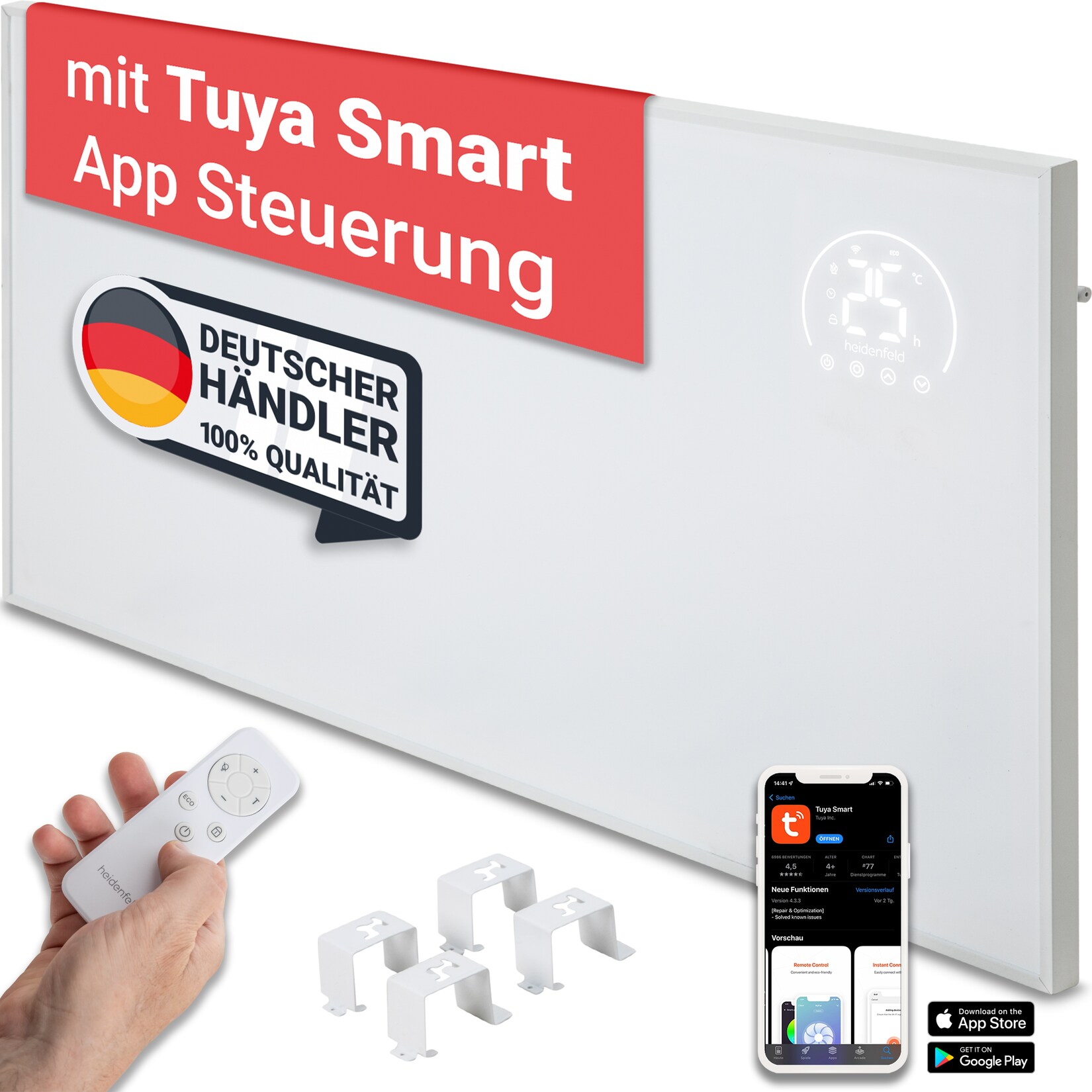 Heidenfeld Infrarotheizung HF-HP140, 3in1 Steuerung, Kindersicherung (500 Watt)