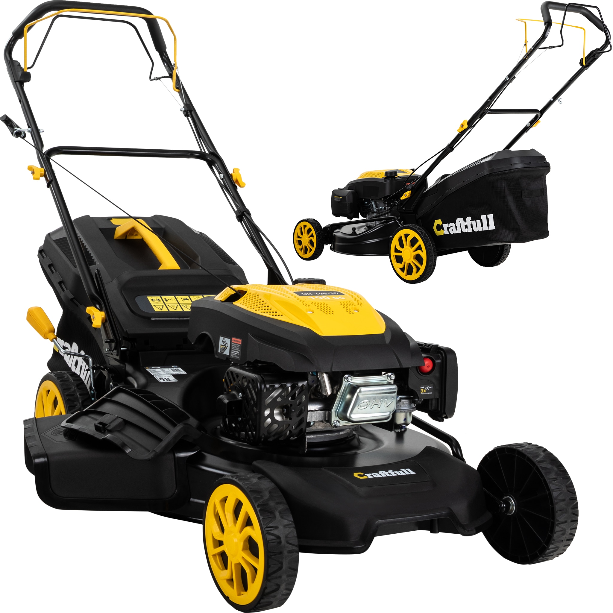 Craftfull Premium Benzin-Rasenm&auml;her CR-196-30, 190cm&sup3; Motor, DF-Leichtlaufgetriebe, 4,4 kW (Schwarz/Gelb) - Bild 1