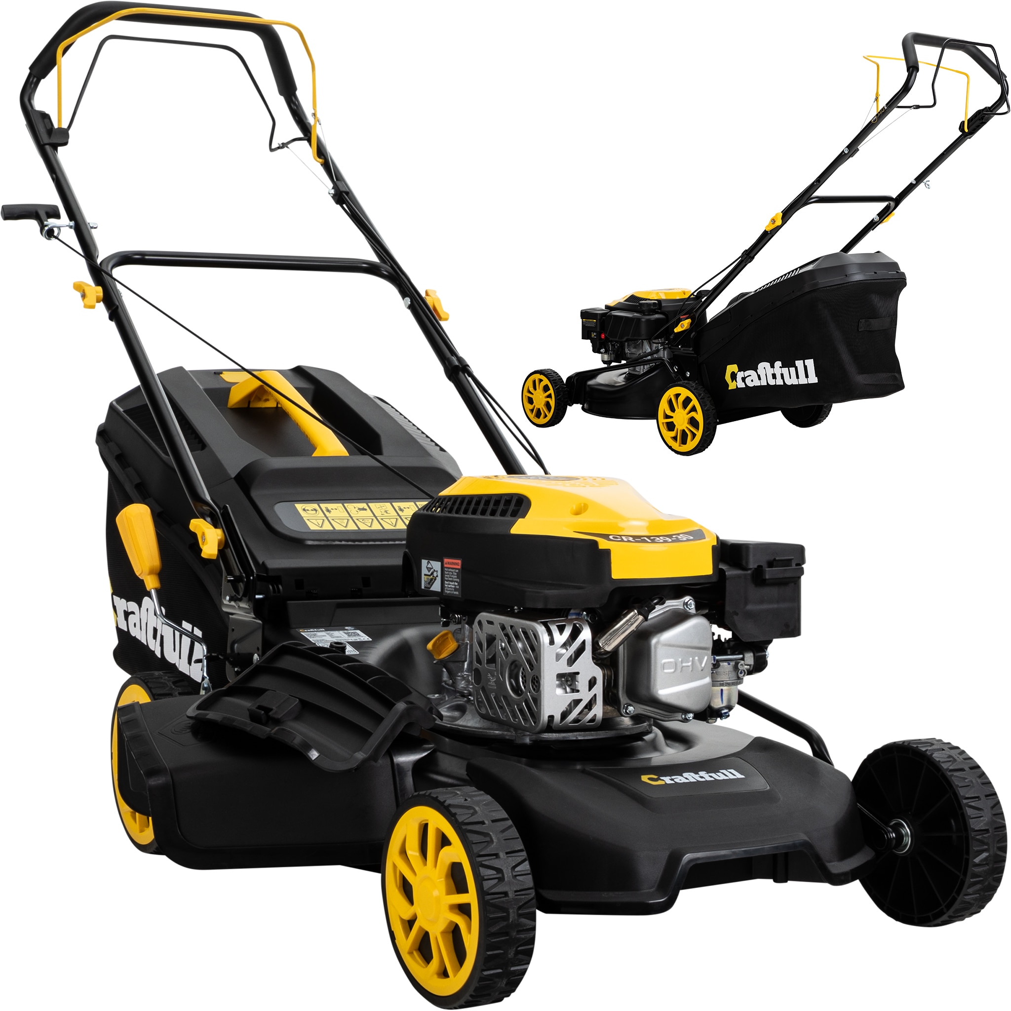 Craftfull Premium Benzin-Rasenm&auml;her CR-139-30, Selbstfahrantrieb, 144cm&sup3; Motor, 4in1-System (Schwarz/Gelb) - Bild 1