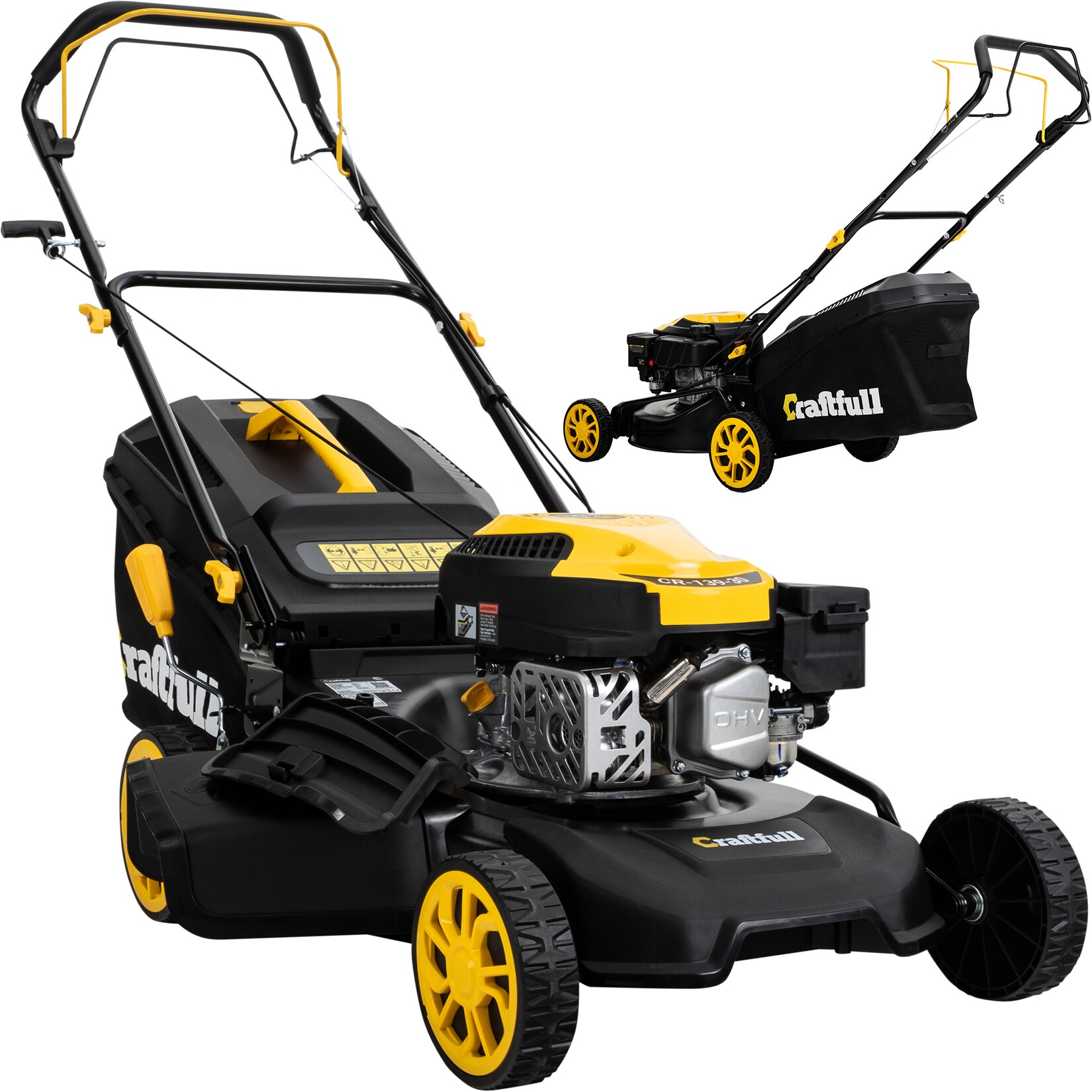 Craftfull Premium Benzin-Rasenmäher CR-139-30, Selbstfahrantrieb, 144cm³ Motor, 4in1-System (Schwarz/Gelb)