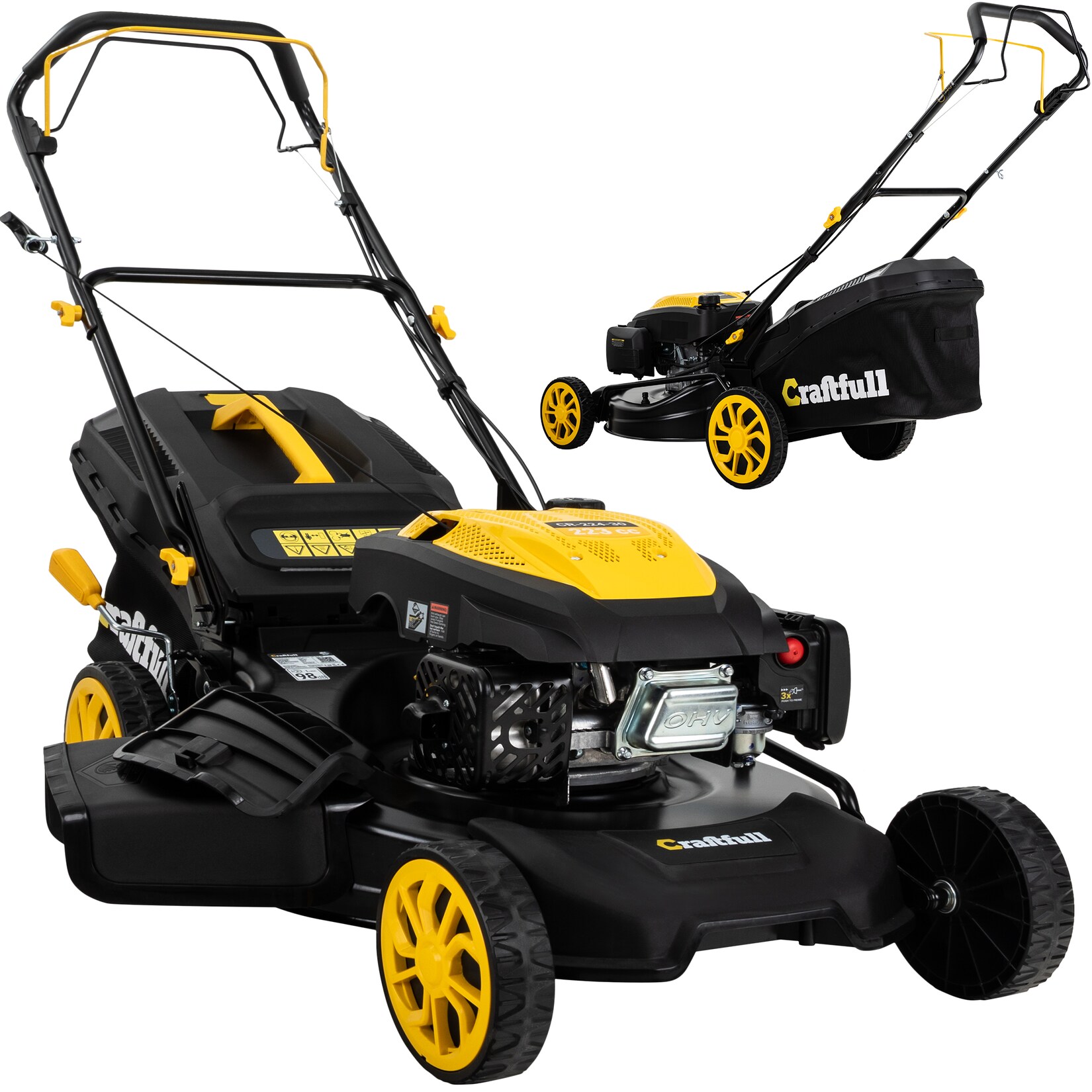 Craftfull Premium Benzin-Rasenmäher CR-224-30, 223cm³ Motor, Selbstfahrantrieb, 5,1 kW (Schwarz/Gelb)