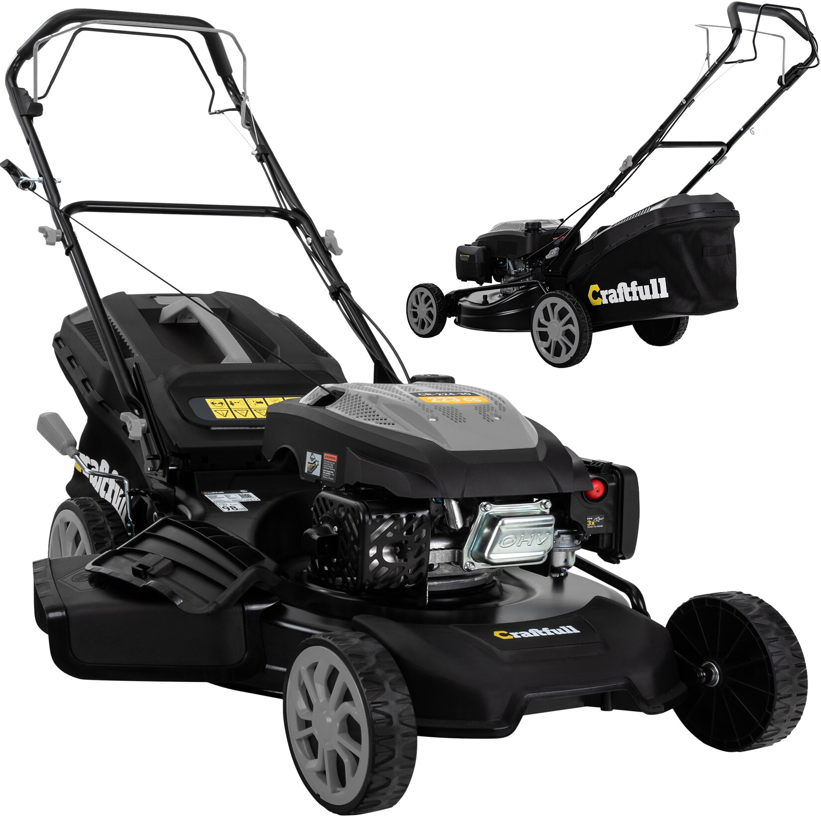 Craftfull Premium Benzin-Rasenmäher CR-224-30, 223cm³ Motor, Selbstfahrantrieb, 5,1 kW (Schwarz/Grau)