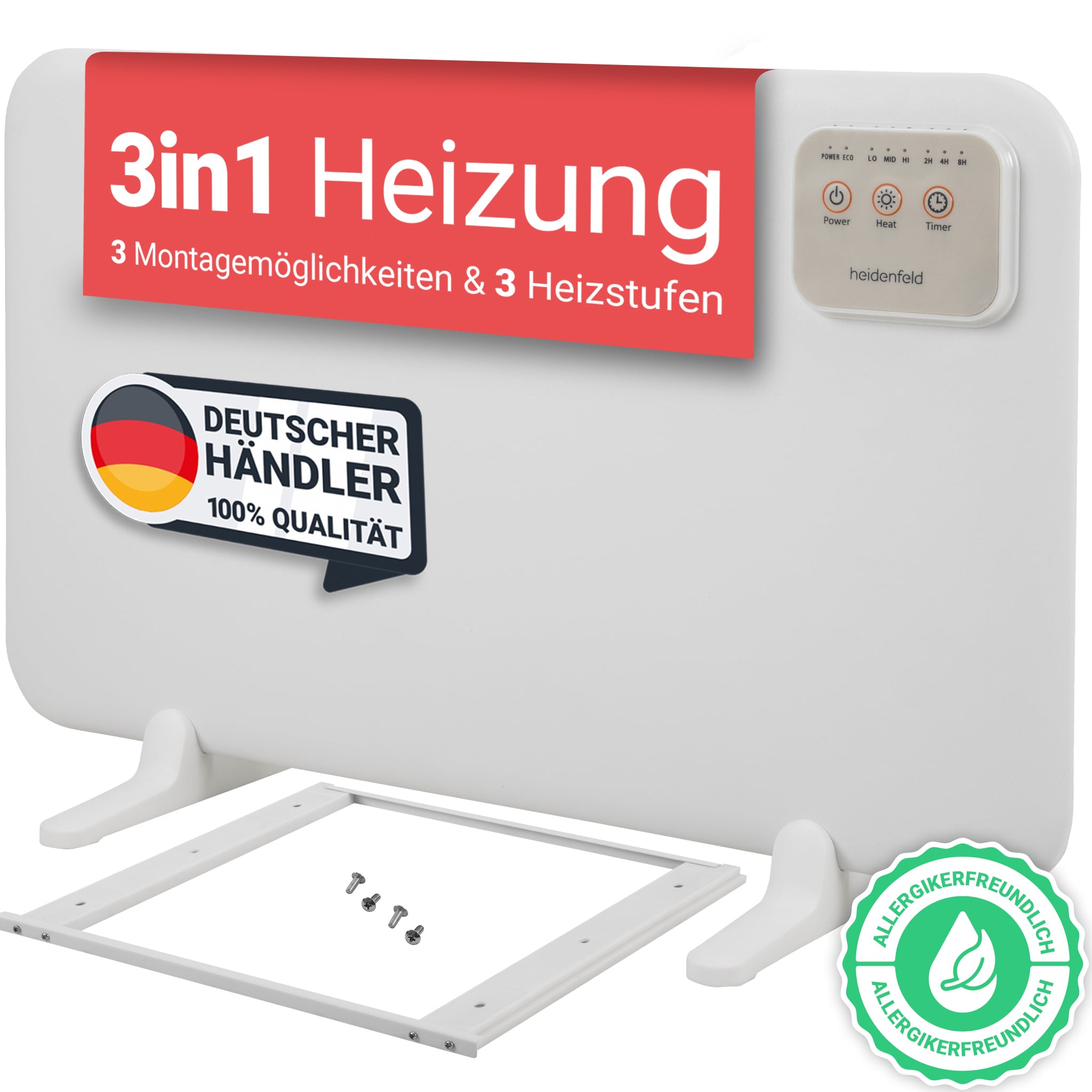 Heidenfeld 3in1 Tischheizung HF-TH120, Abschaltautomatik, Montagematerial inklusive - Bild 1