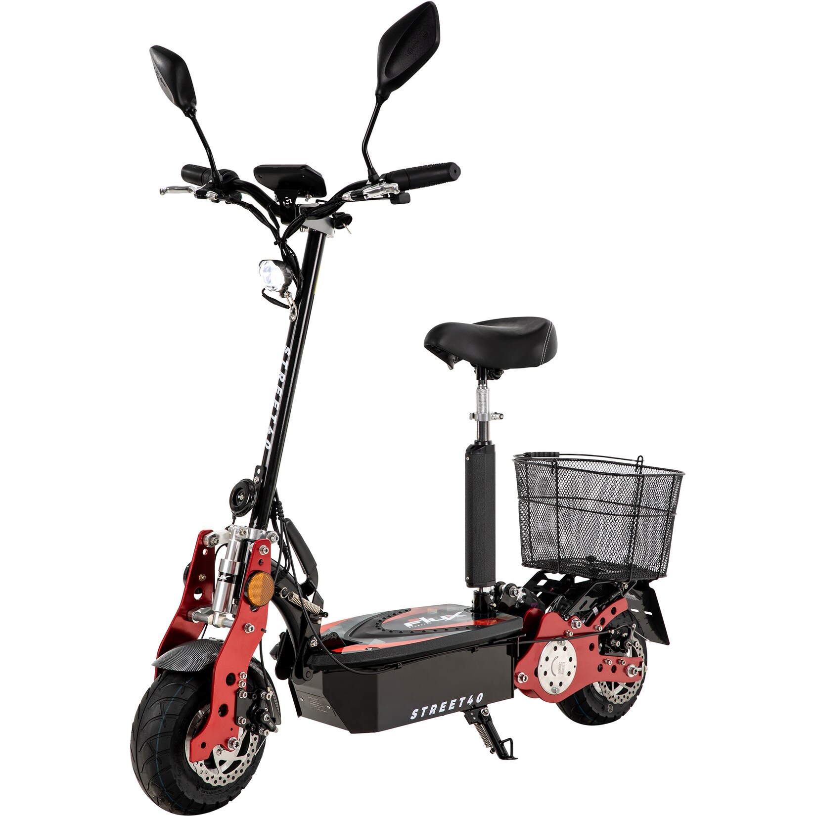 eFlux Street 40 Pro, E-Scooter, Straßenzulassung, 35 km/h, 800 Watt, mit Sitz, Gepäck-Korb, klappbar