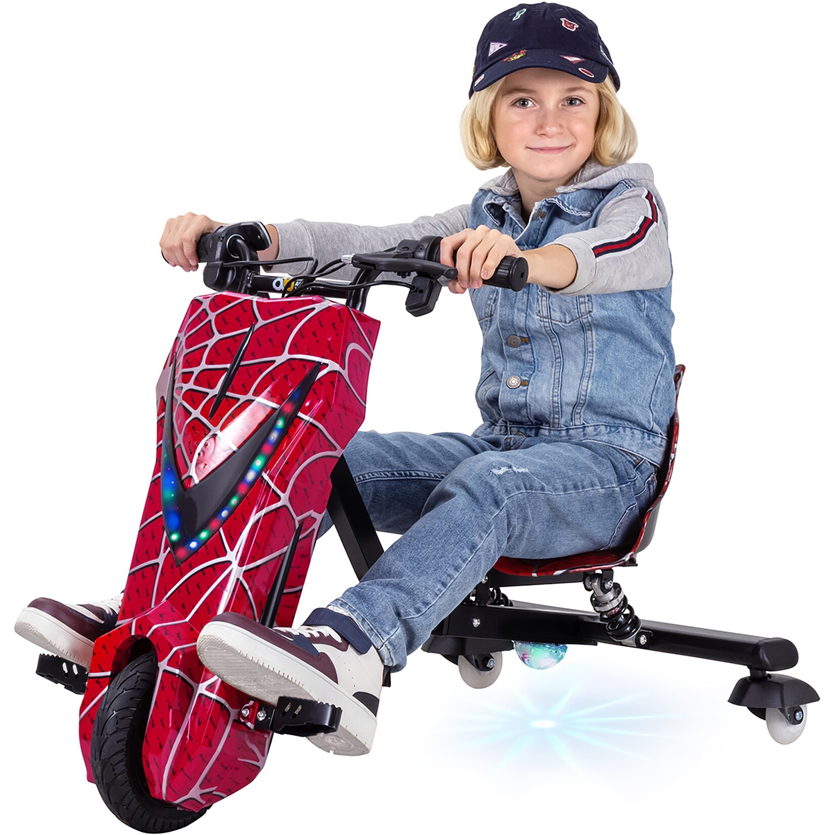Elektro-Drift-Trike für Kinder, Drift-Scooter 2.0, bis zu 15km/h, drosselbar, Hupe, LED-Driftrollen (Rot)