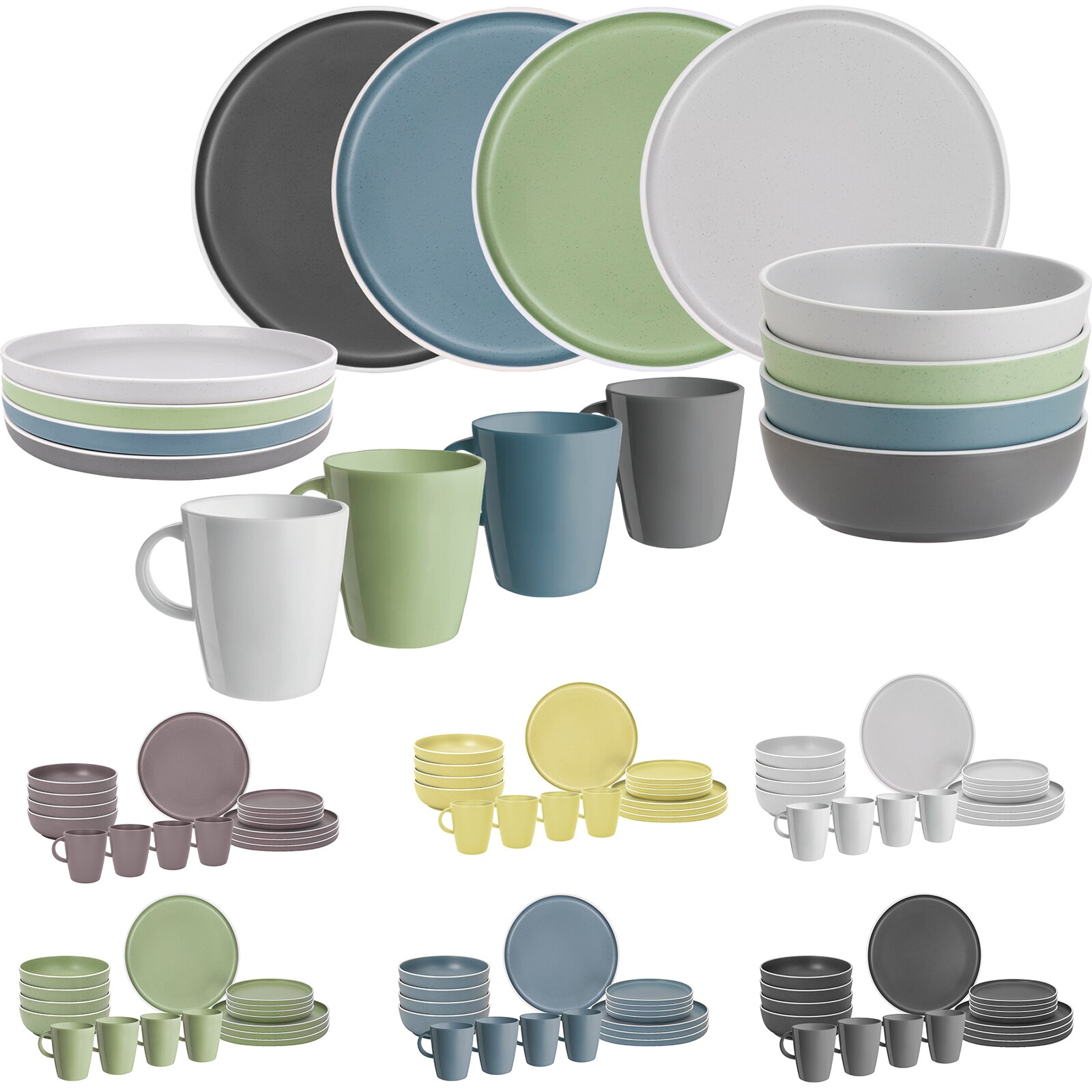 BRUNNER Melamin Geschirr Set Lunch Box Dolomit Stone Touch Camping Teller 16tlg Farbe: Hellgelb - Bild 1