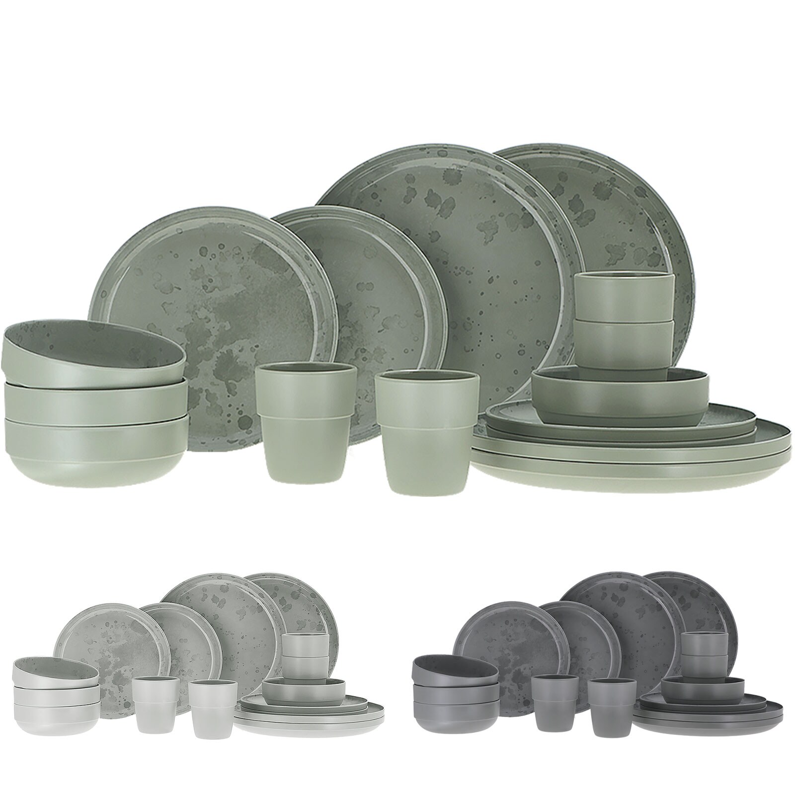 TRAVELLIFE Melamin Geschirr Set Palma Camping Reise Keramik Optik 16 teilig Farbe: Green | 08712757482702