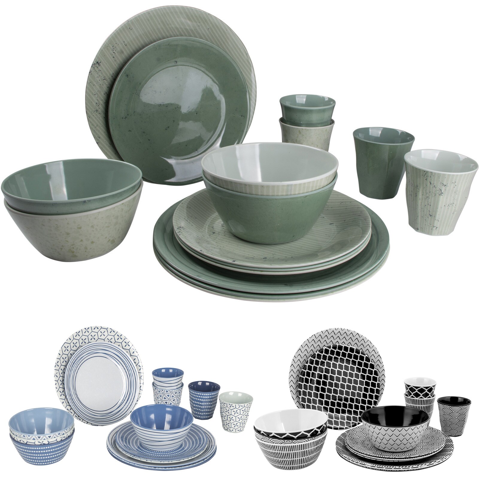 BO-CAMP Melamin Campinggeschirr Set Mix&Match Essgeschirr Teller Becher 16tlg Farbe: schwarz | 08712013813844