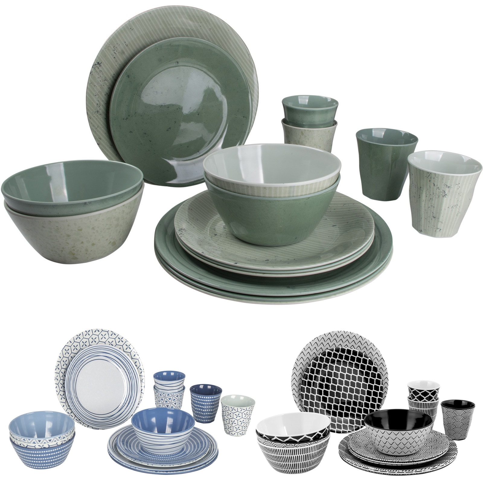 BO-CAMP Melamin Campinggeschirr Set Mix&Match Essgeschirr Teller Becher 16tlg Farbe: blau - Bild 1