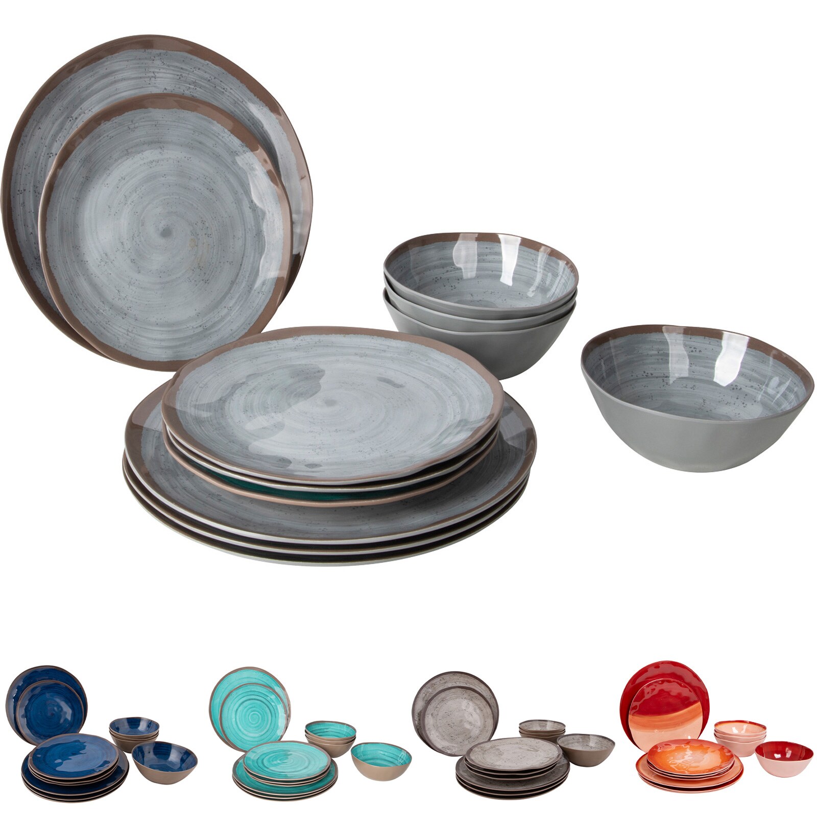 BO-CAMP Melamin Geschirr Set Halo Camping Essgeschirr Reise Picknick Teller Farbe: Rot - Bild 1