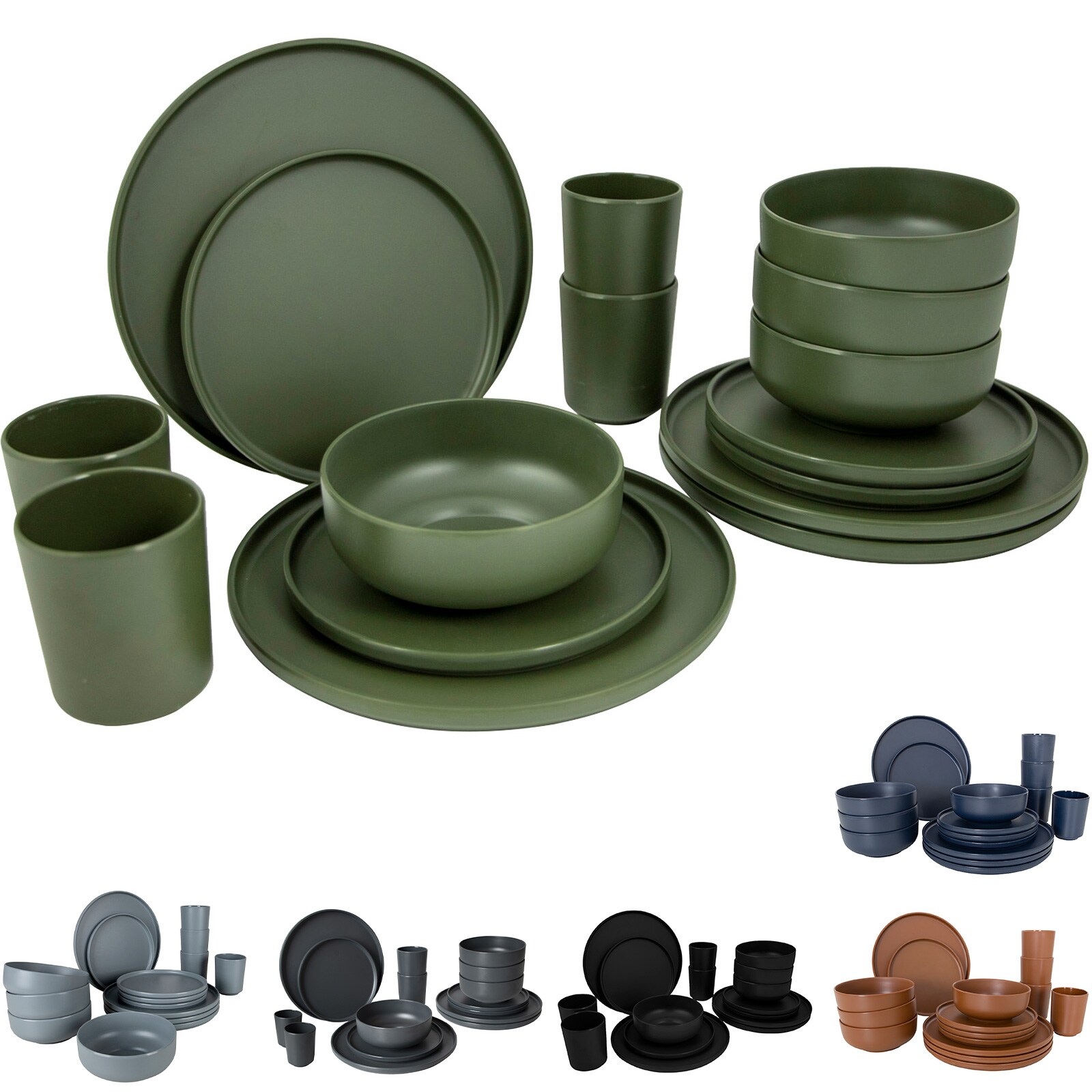 BO-CAMP Melamin Campinggeschirr Set Patom Reise Essgeschirr Teller Becher 16tlg Farbe: anthrazit | 08712013814629