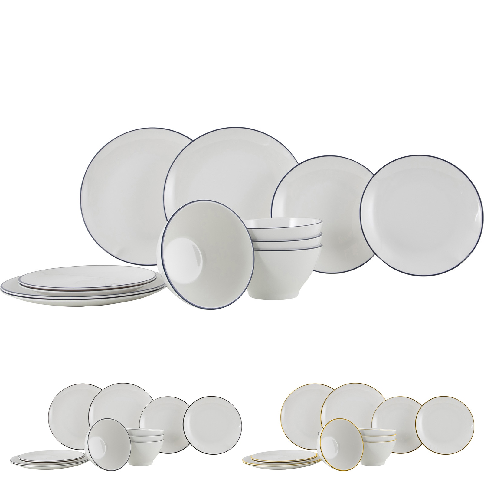 GIMEX Melamin Geschirr Set Linea Line Camping Essgeschirr Reise Picknick Teller Farbe: schwarz - Bild 1