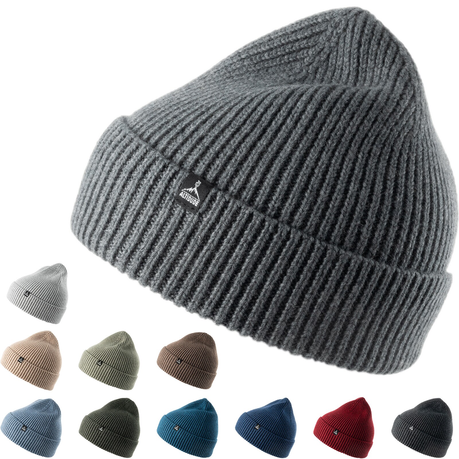 ALTIDUDE Winter Mütze Solid Ripp Strickmütze Unisex Beanie 100% Merino Wolle Farbe: olive | 04251434306053