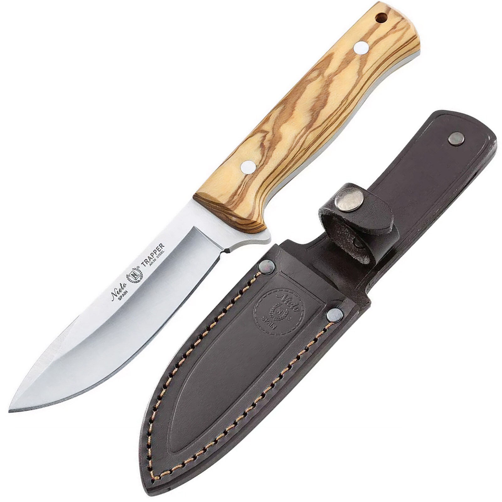 NIETO Gürtelmesser Trapper Outdoormesser Camping Full Tang Scheide Veilchen Holz | 08444390213640