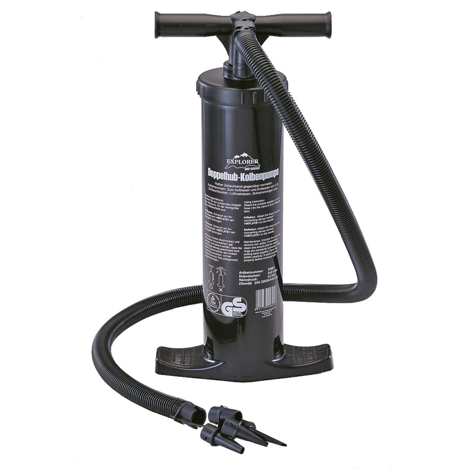 EXPLORER Standpumpe 2x2 L - Doppelhub Kolben Pumpe Camping Luft Bett Pool Boot - Bild 1