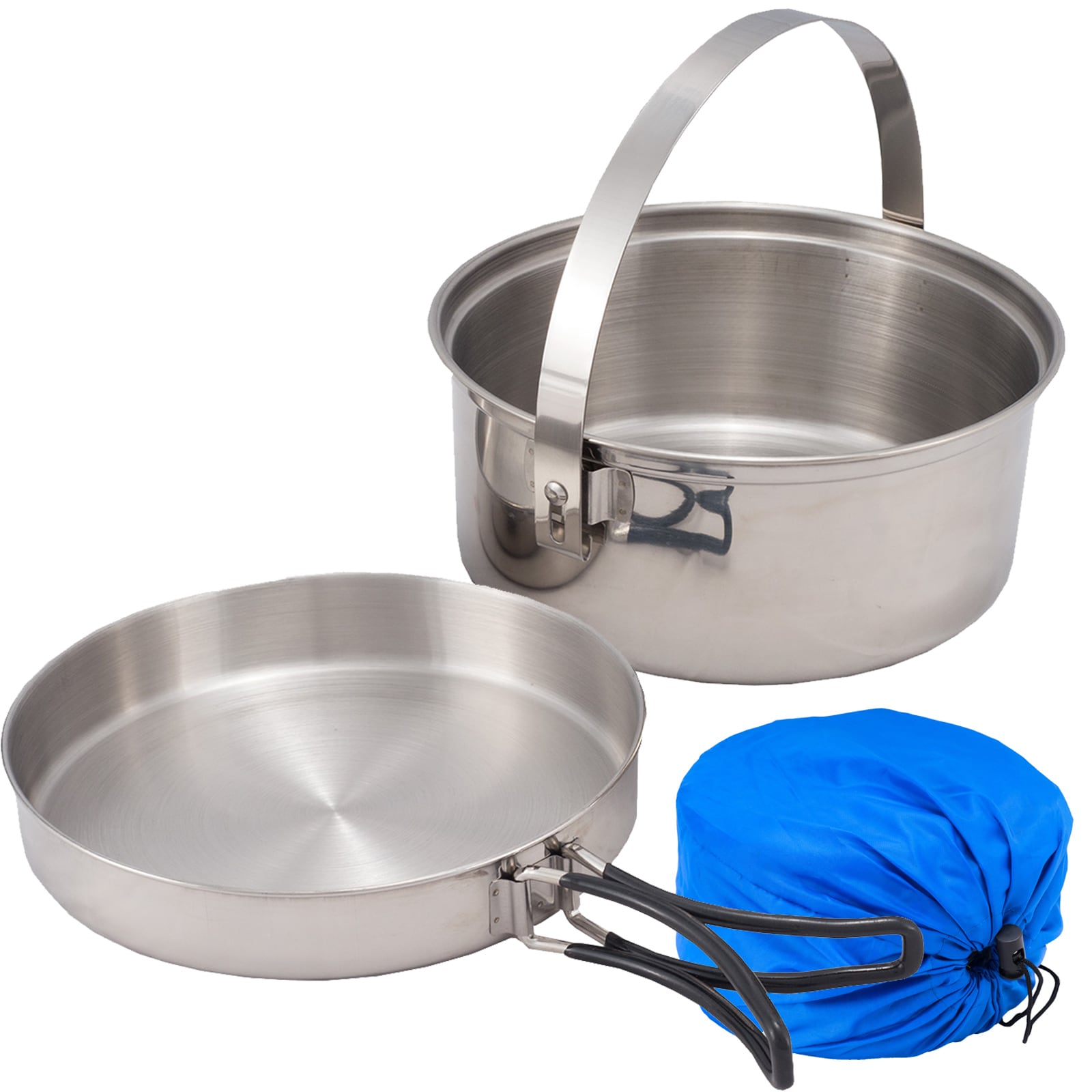 OUTDOOR Camping Kochgeschirr Set 2tlg. Edelstahl Topf Pfanne Geschirr stapelbar - Bild 1