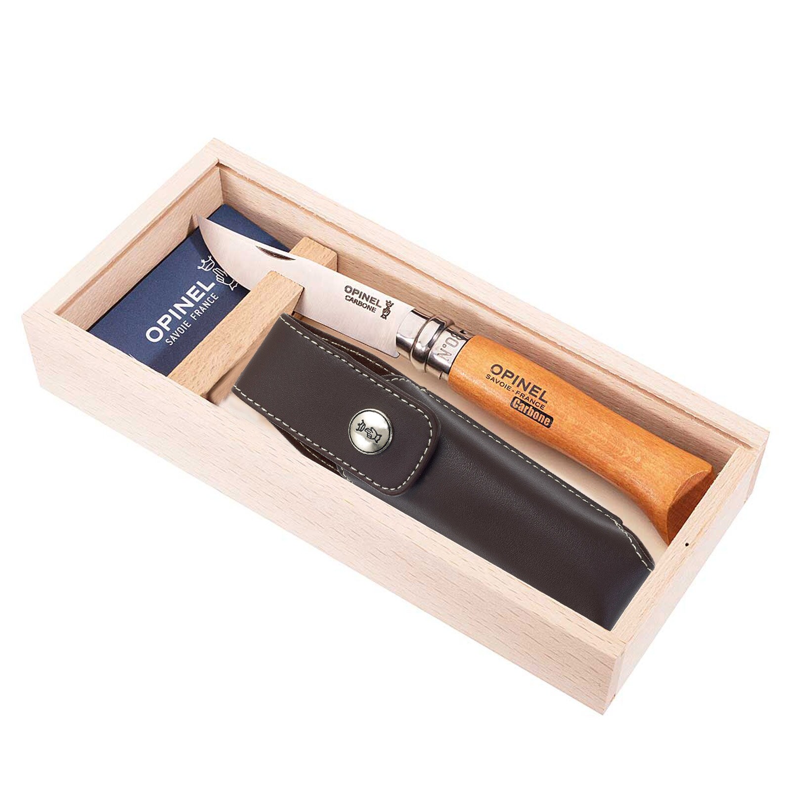 OPINEL Geschenk Set Messer No. 8 + Etui – Klappmesser Taschenmesser Carbon Stahl | 03123840008153