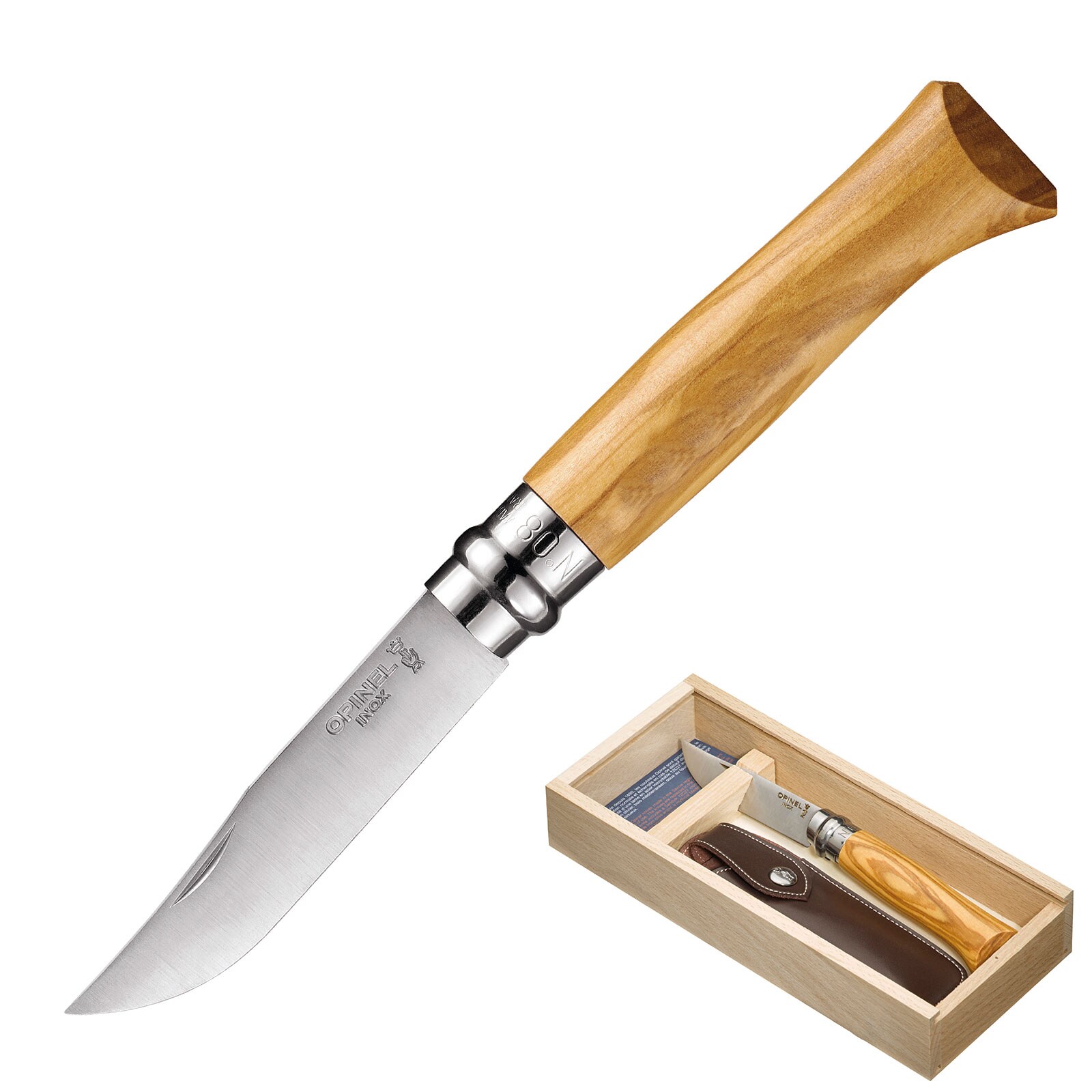 OPINEL Geschenk Set Messer No. 8 + Etui – Klappmesser Taschenmesser Oliven Holz | 03123840010040