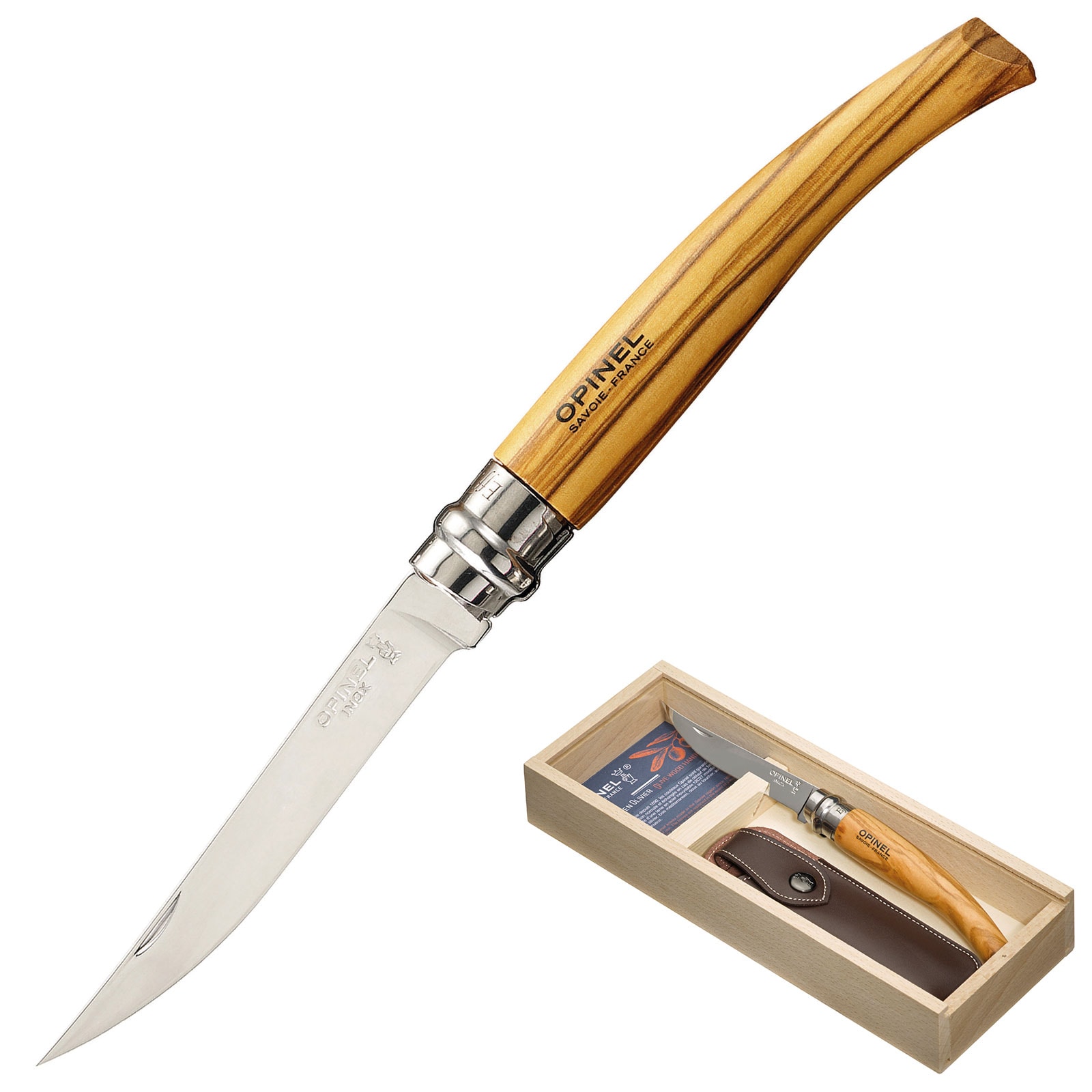 OPINEL Geschenk Set Slimline Messer + Etui Klappmesser Taschenmesser Oliven Holz - Bild 1