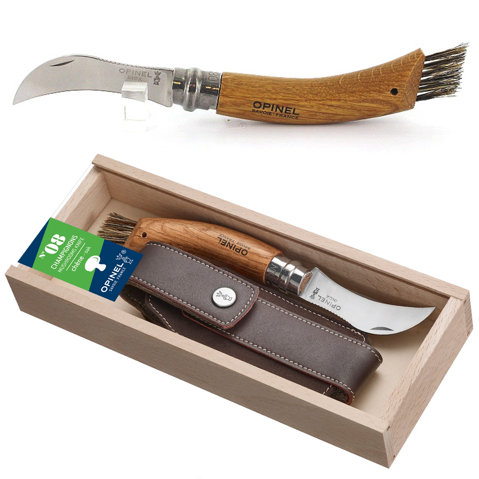 OPINEL Pilzmesser + Etui Taschenmesser Schwammerl Klappmesser Pilz Bürste Eiche | 03123840013270