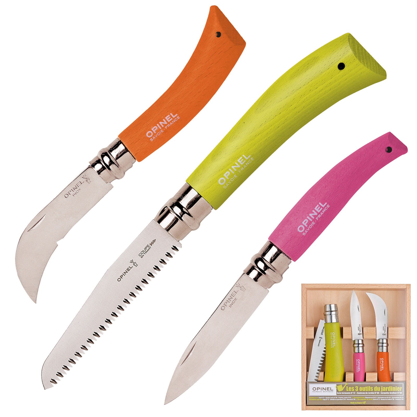 OPINEL Gärtner Messer Set Gartenmesser Gartenhippe Säge Blumenmesser Stahl Holz | 03123840016172