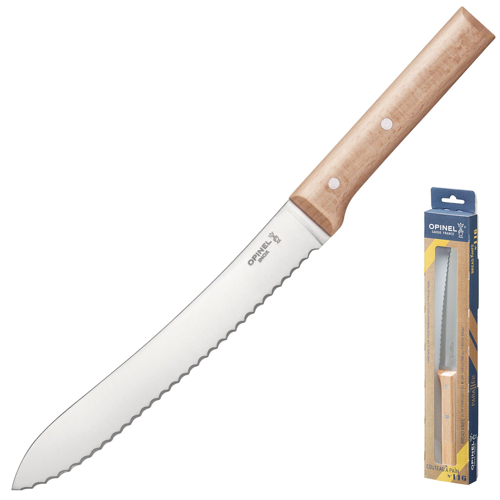 OPINEL Parallele Brotmesser – Wellenschliff Sägemesser Holzgriff Stahl 21 cm | 03123840018169