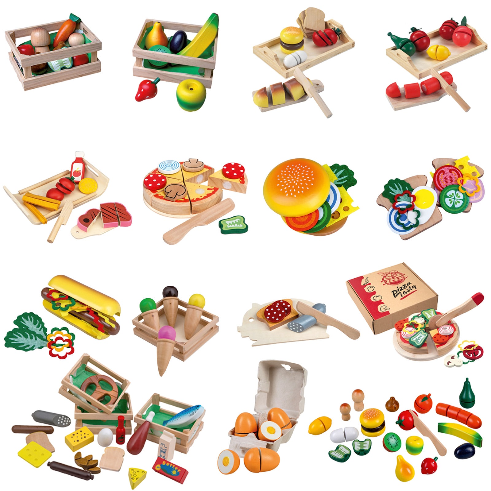 Lebensmittel Set Holz - Schneide Spielzeug Kinder Spiel K&uuml;che Kaufladen Zubeh&ouml;r Variante: Holztablett mit Obst & Gem&uuml;se - Bild 1