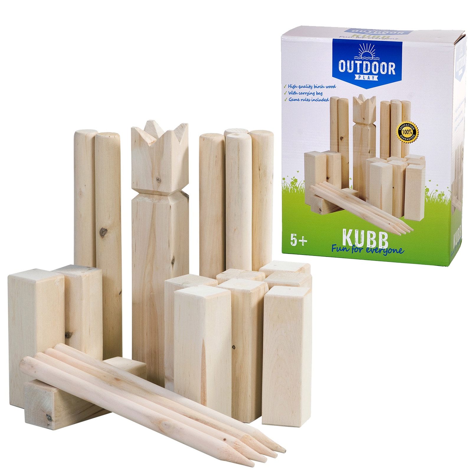 OUTDOOR Wikingerspiel Kubb XL Wurfspiel Rasen Kegelspiel Birke Holz Tasche 21tlg - Bild 1