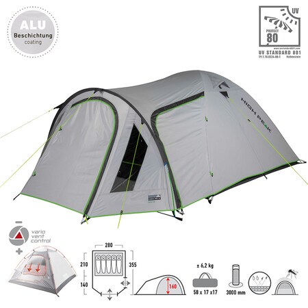 HIGH PEAK Kuppelzelt Kira 3 4 5 Personen Iglu Zelt Camping Trekking Vorraum  Modell: Kira 3 online kaufen bei Netto