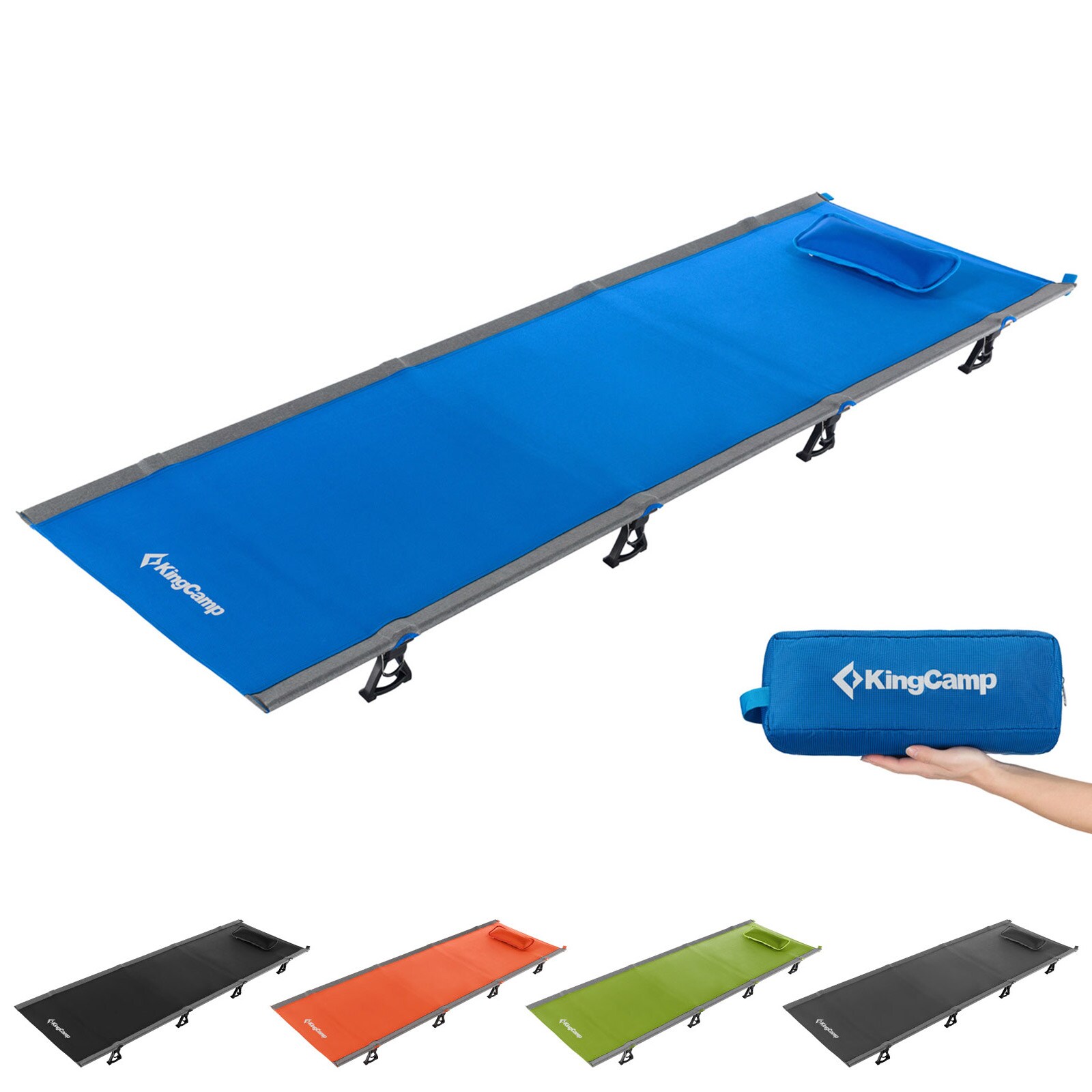 KINGCAMP Alu Feld Bett XL Outdoor Klick Klappbett Camping Liege Leicht 190×64 cm Farbe: blau | 04260607984103