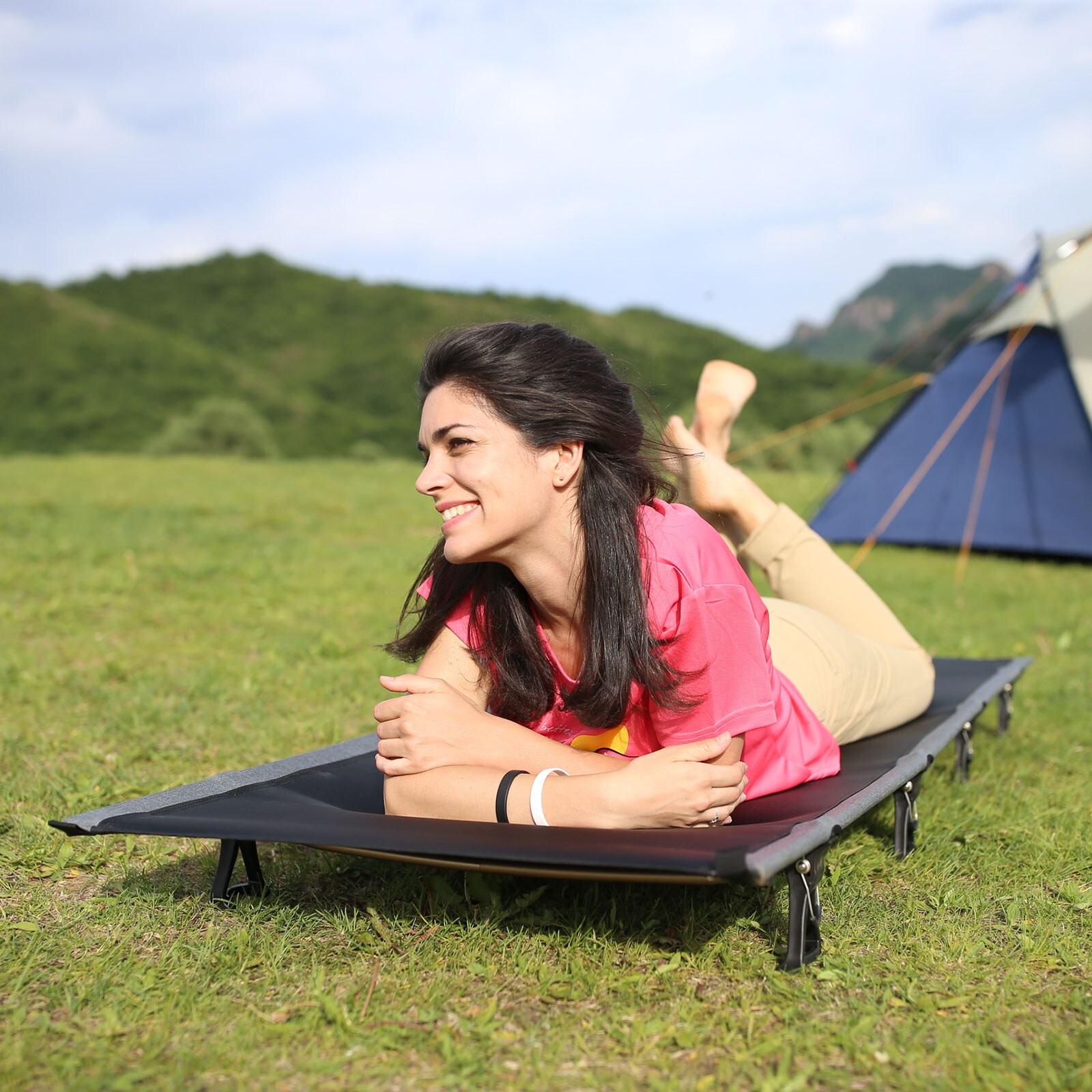 KINGCAMP Alu Feld Bett XL Outdoor Klick Klappbett Camping Liege Leicht  190x64 cm Farbe: Grau