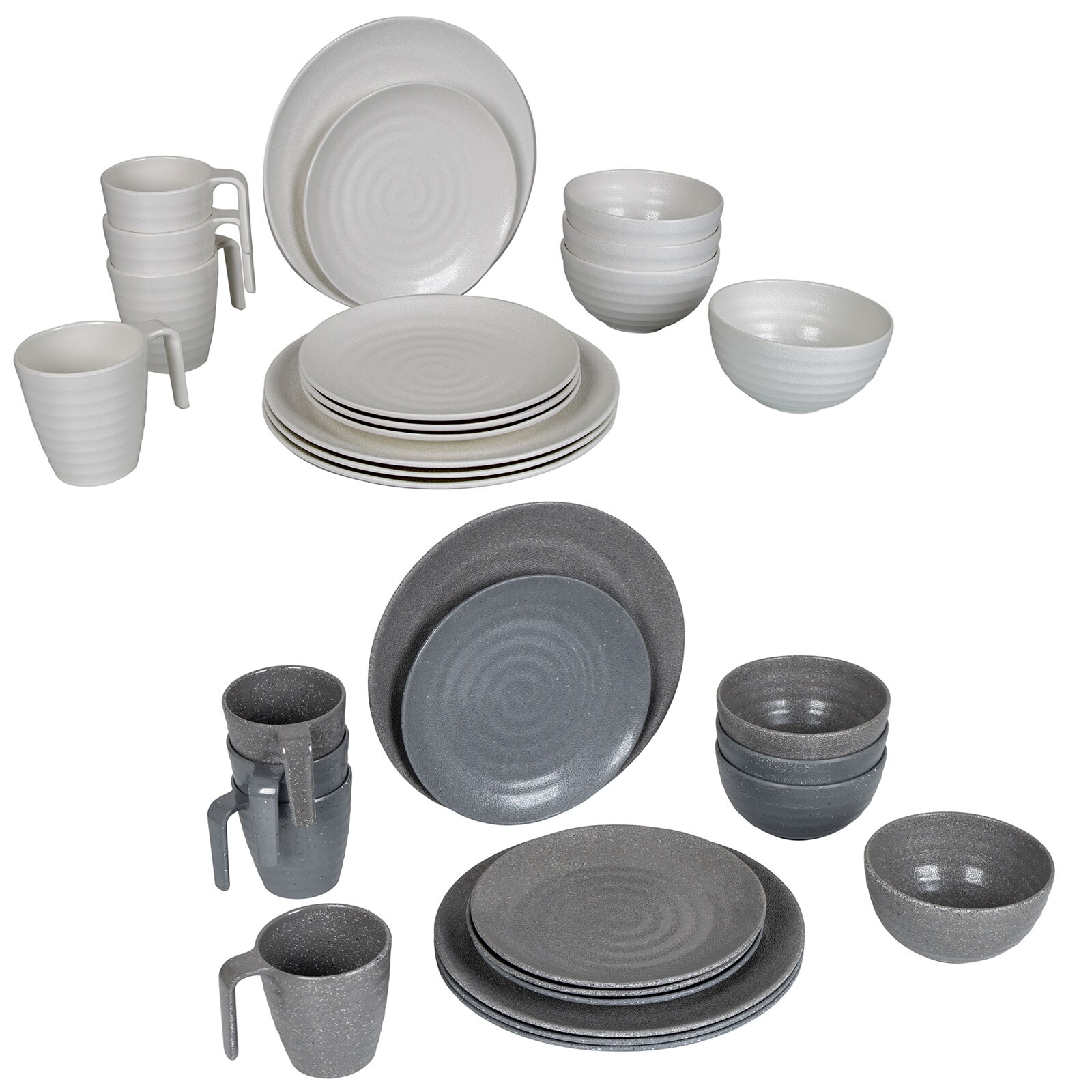 BO-CAMP Melamin Geschirr Set 16tlg - Camping Essgeschirr Reise Picknick Teller Farbe: Grau - Bild 1